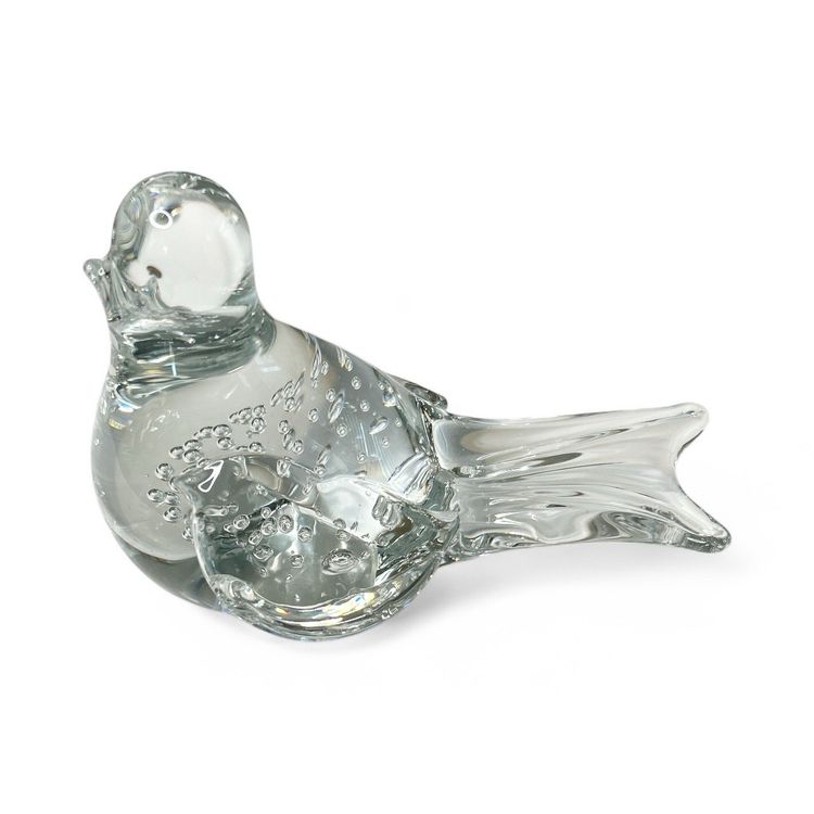 Hand Blown Clear Glass Controlled Bubbles Bird Paperweight Or Figurine