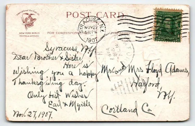 Thanksgiving Postcard Signed Ellen Clapsaddle Turkey Dinner Pie Embossed 1907