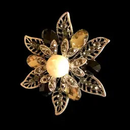Vintage Silver Tone Flower Brooch With Faux White Pearl Center