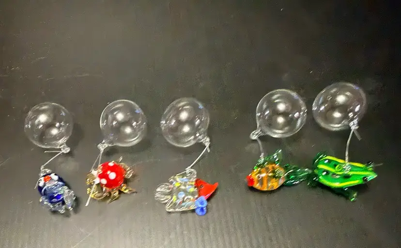Lot of 5 Hand Blown Glass Floating Bubble Marine Animals Aquarium Decor GANTZ