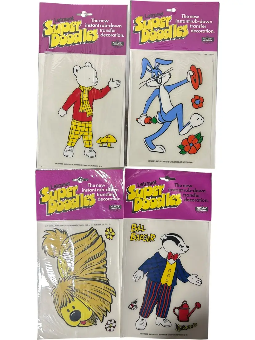 4 VTG Letraset Action Transfers Super Doodles Bugs Bunny Beaverbrook