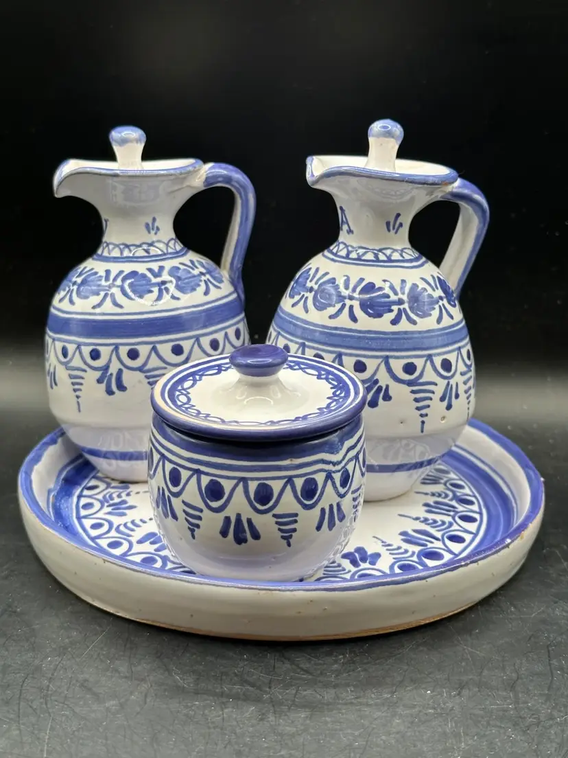 Spanish Oil/Vinegar Cruets, Tray Set Handmade