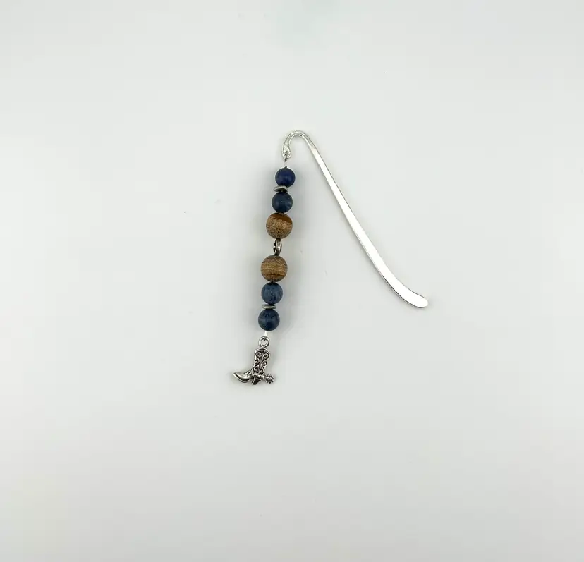 Silver Tone Cowboy Boot Beaded Bookmark 3.75”