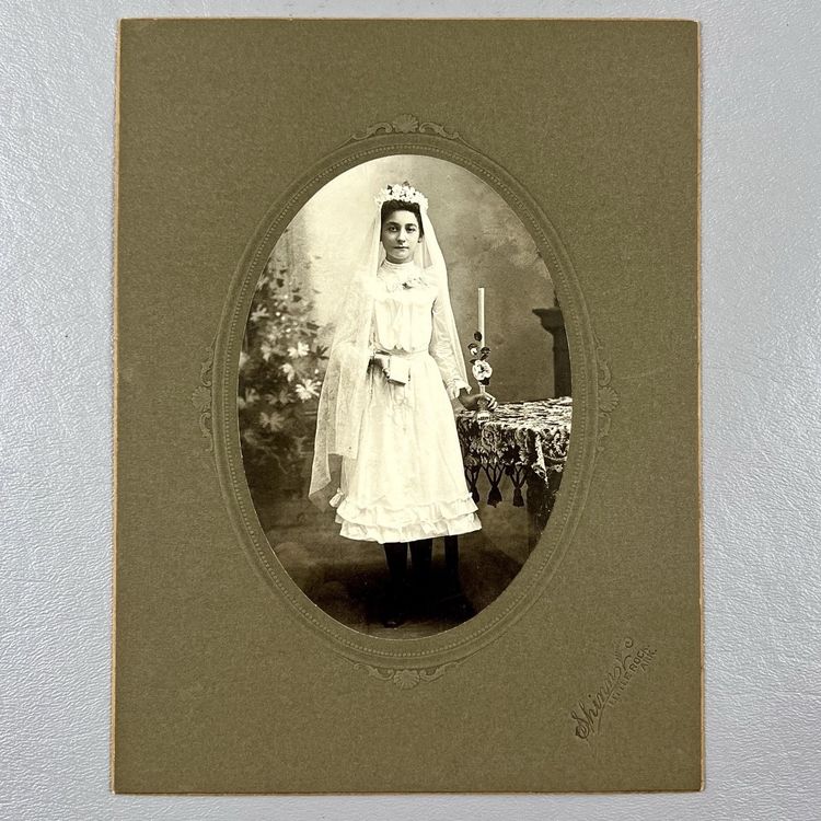 Antique Cabinet Card Photo Catholic Conformation Girl Candle Shinn Little Rock Ark 6x8"