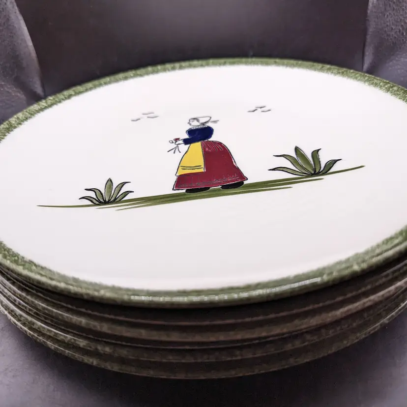 VINTAGE KNOWLES NORMANDY 10.26" DINNER PLATE PEASANT GIRL FRENCH COUNTRY HAND PAINTED.