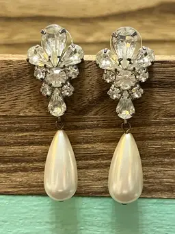Vintage Rhinestone Faux Pearl Pierced Earrings