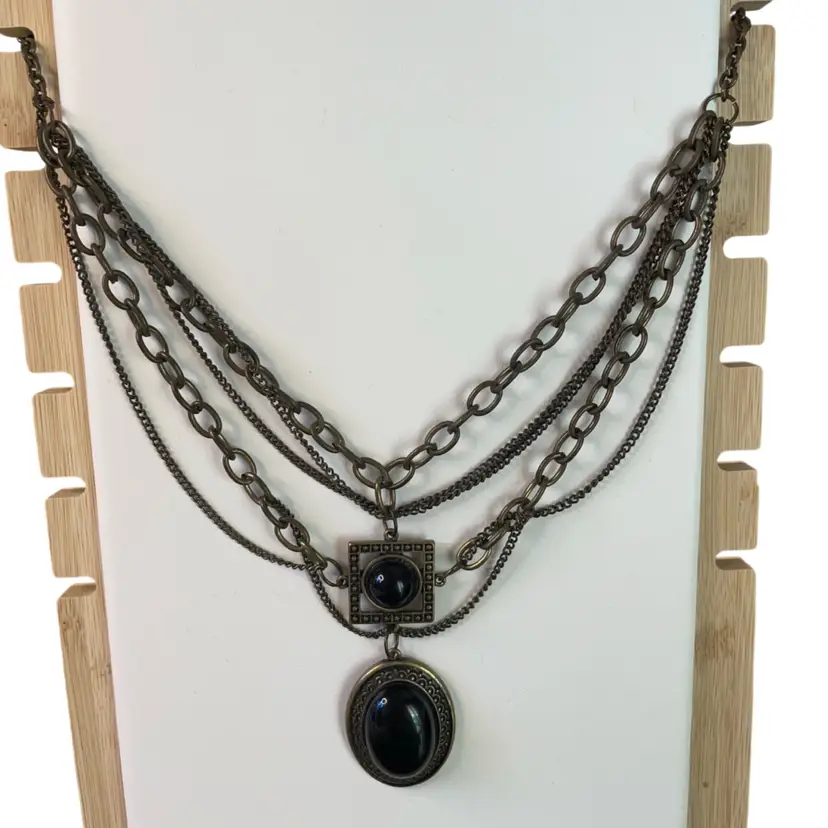 Multi-strand Necklace 16” + 3.5” Extension - Black Color Stones