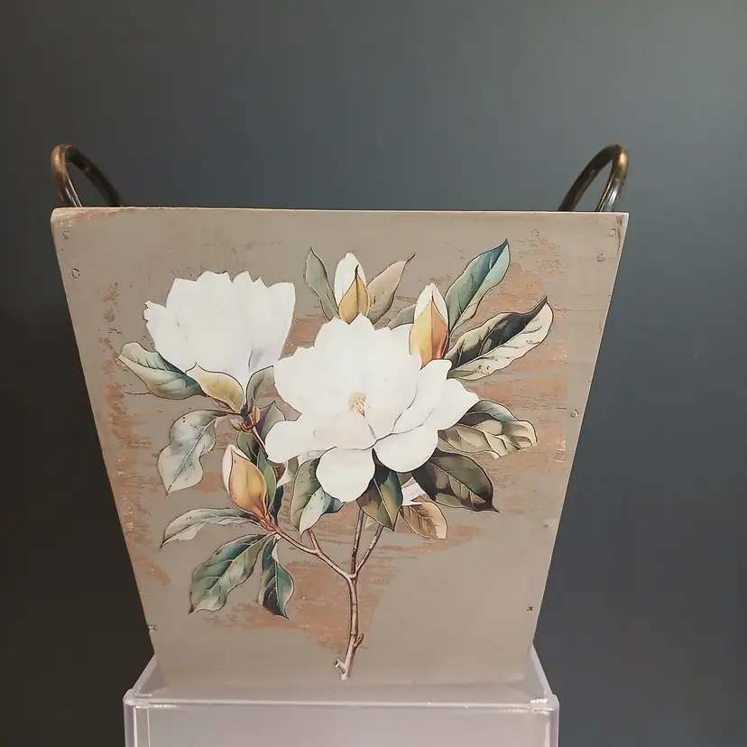 Planter Box - Upcycled - Magnolia - Sage Gray with chippy black handles