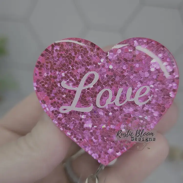 Hot Pink Glitter Heart Badge Reel