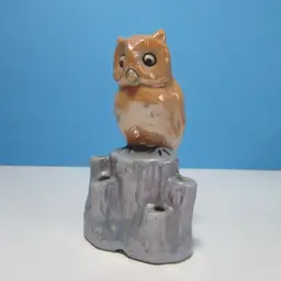 vintage owl lusterware flower frog 6 holes made in Japan