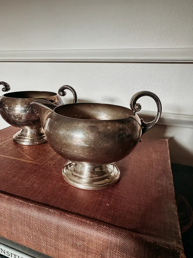 Vintage EPCA Bristol Silver Creamer and Sugar Bowl Set