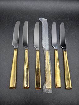 Cambridge Cali Gold Tone Handle Dinner Knives Set Of 6