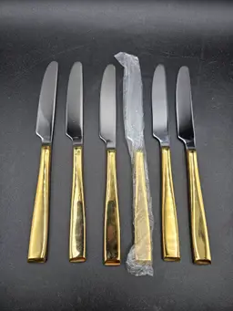 Cambridge Cali Gold Tone Handle Dinner Knives Set Of 6