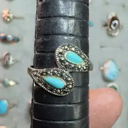 Double Turquoise & Marcasite Sterling Sterling Ring Size 8