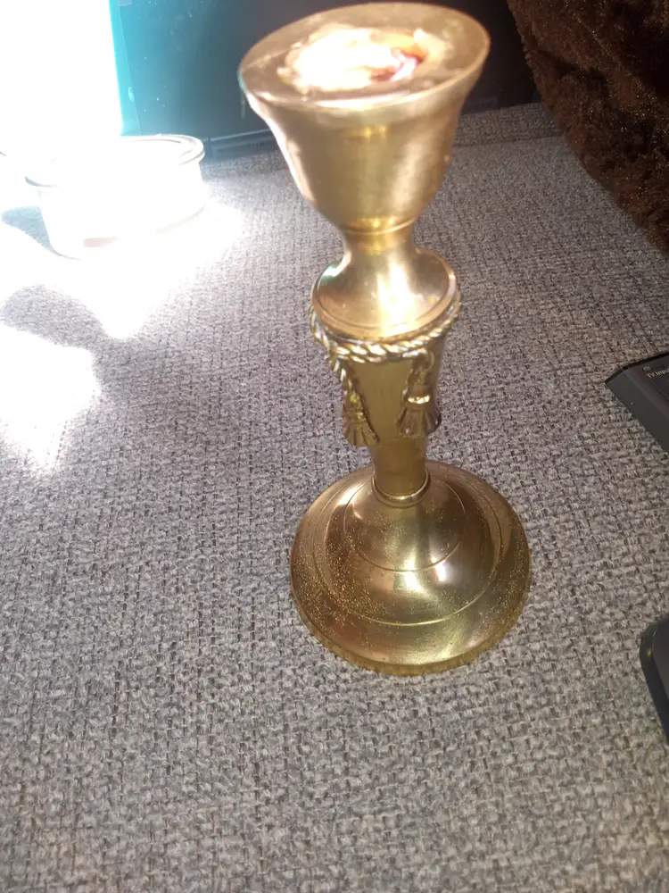 #01 Pair of brass candle sticks with glass holders