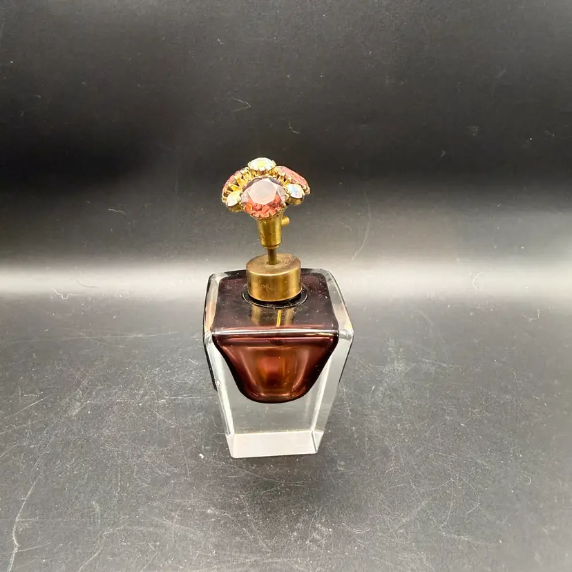 Vintage Glass Perfume Bottle With Jeweled Stopper