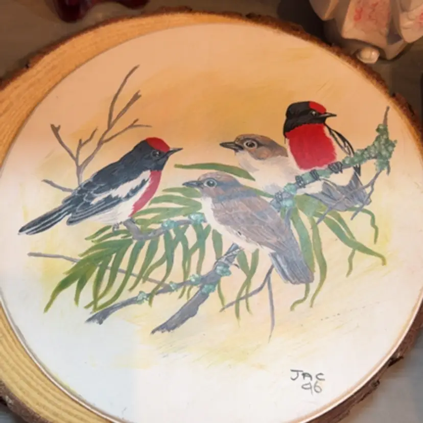 Red Capped Robin Hand painted Plaque, 10 in D