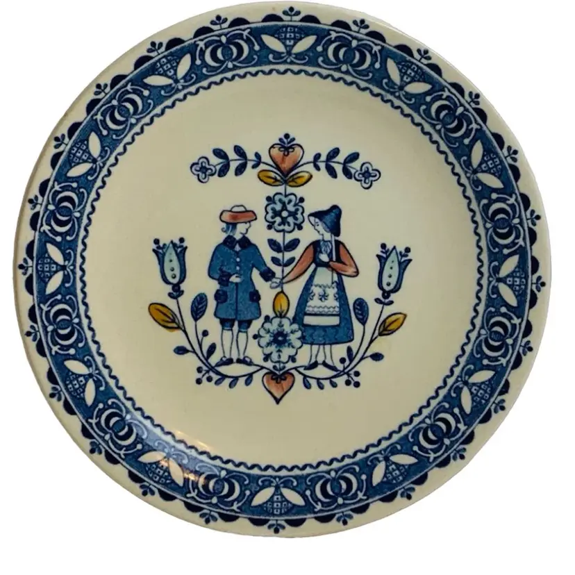 Blue With Pink Heart And Flowers Johnson Brothers Stock-on-Trent England Staffordshire Old Granite Made In England All Decorations Dish Washer Safe Ironstone HEART & FLOWERS Bread & Butter Plate 6 1/2"