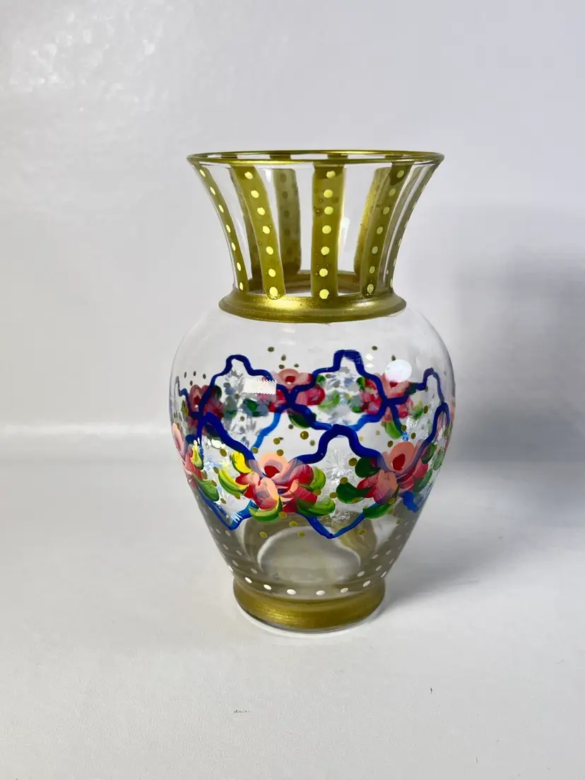 Kingston Deigns Hand Painted Clear Glass Vase 5”