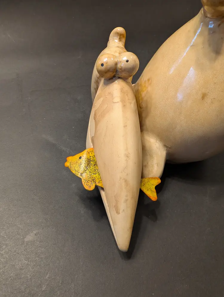 Whimsical Pottery Pelican Eating Fish