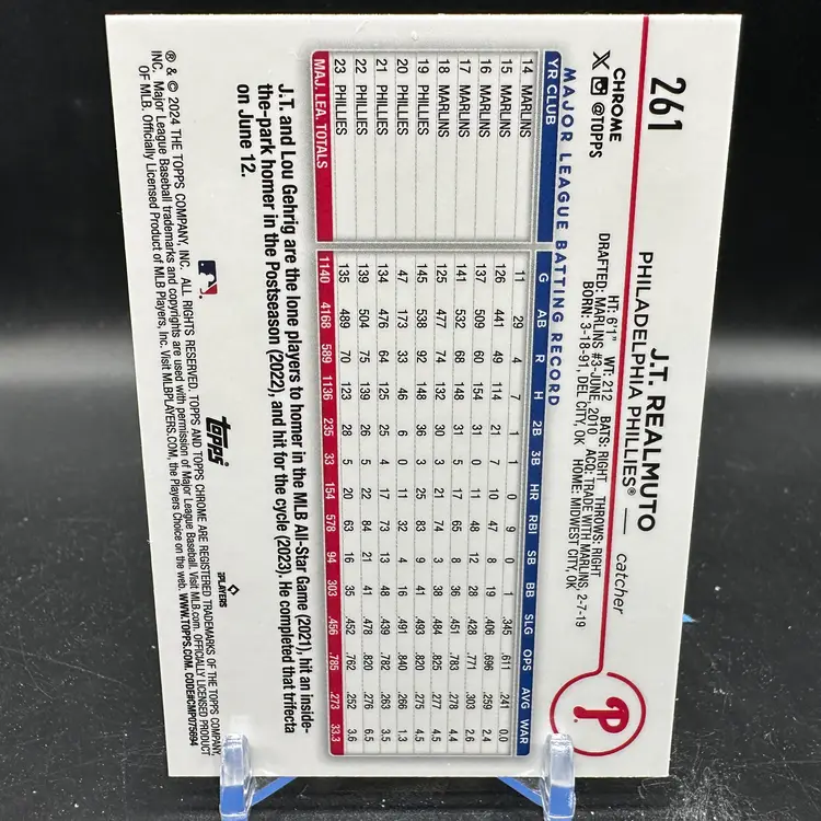 JT Realmuto Blue Raywave /150 2024 Topps Chrome #261 Philadelphia Phillies