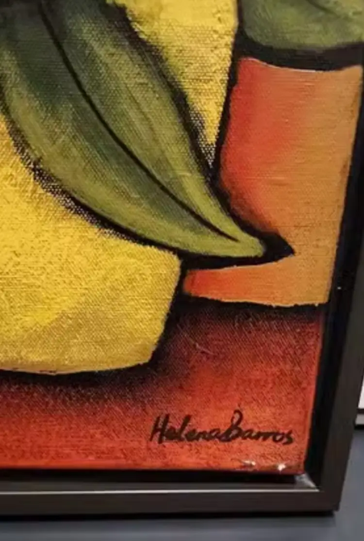 Helena Barros Original Oil on Canvas Flowers in Vase, Framed