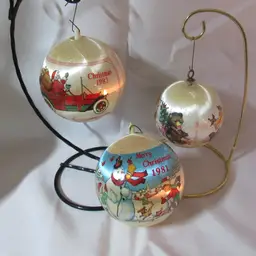 3 Vtg Silk Thread and Styrofoam Christmas Ornaments - 1980's