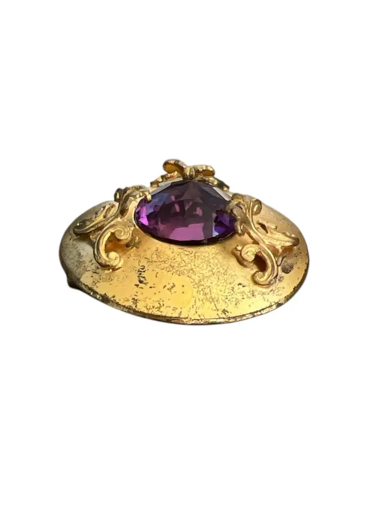 Vintage Art Nouveau Faceted Purple Amethyst Glass Brooch Pin C Clasp  #G-7