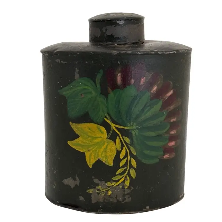 Primitive Tole Painted Metal Tea Caddy