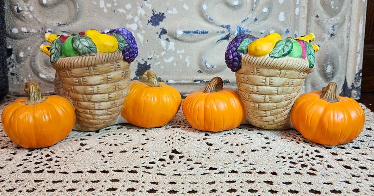 Pair Harvest Time Thanksgiving Cornucopia Taper Candle Holders PartyLite P7370