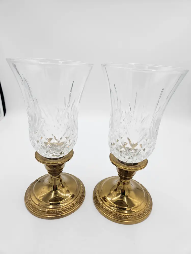 #B44 Glass Diamond Point Votive Pegs Clear Set of 2