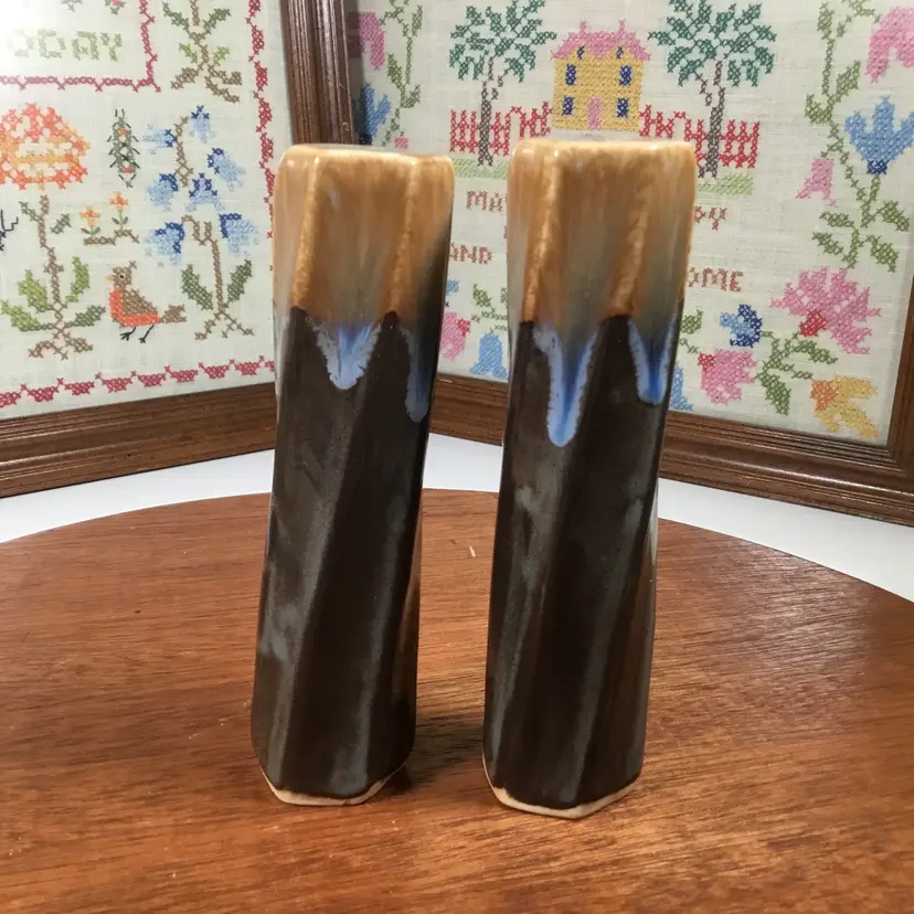 Avoir Pottery Stoneware Salt & Pepper Shaker Set Volcano Blue Tall 5.5” High