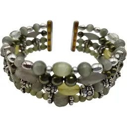 Glass and mixed material beaded cuff bracelet