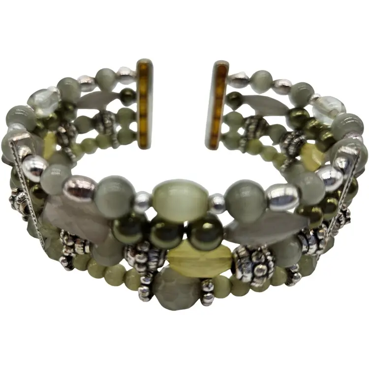 Glass and mixed material beaded cuff bracelet