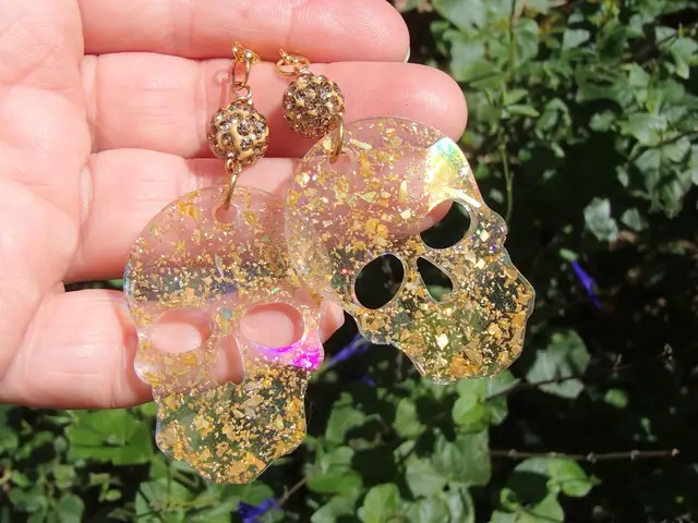 Golden Skull Holographic Resin Earrings with Disco Beads. Handmade By Me 🫶 3-1/4
