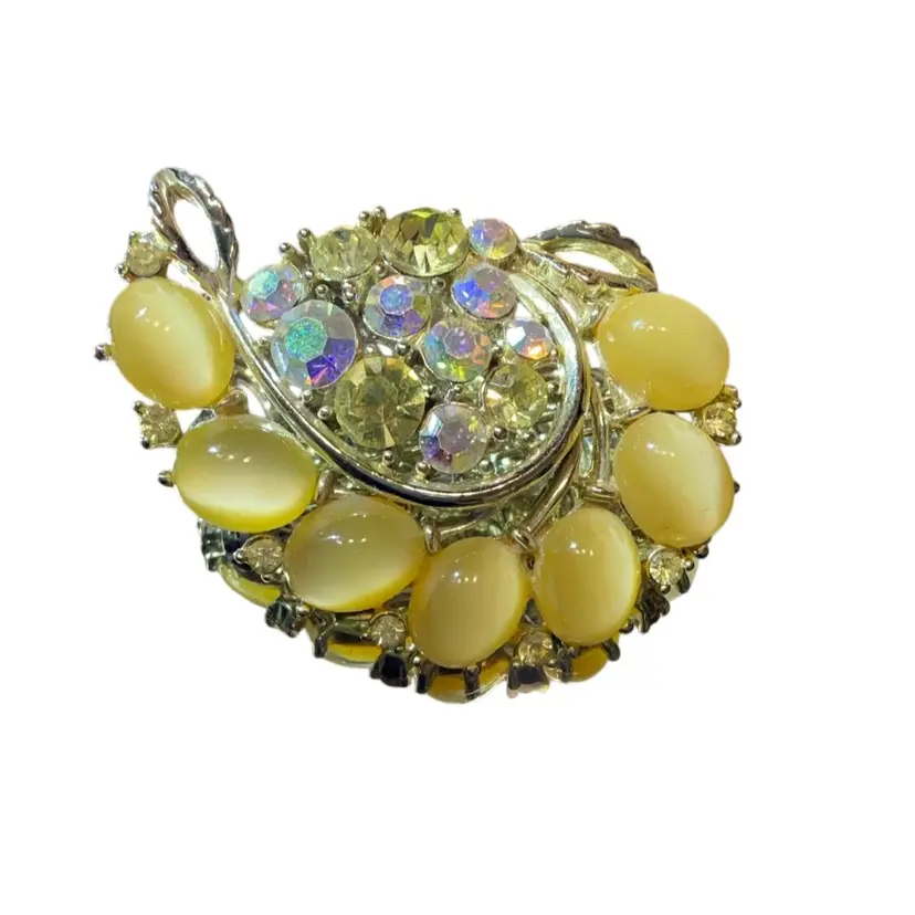 Lisner AB Cabachon Moon glow Rhinestone Eastern Brooch