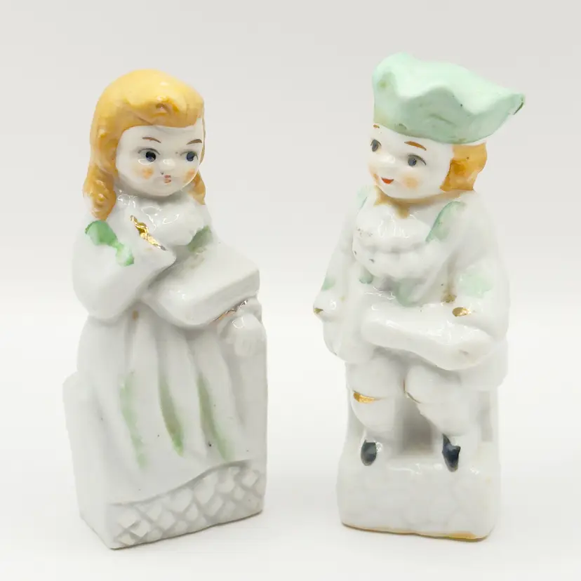 Vintage 1960’s Colonial Boy and Girl Porcelain Figurines, Hand-Painted & Whimsical, Napco, Made in Japan