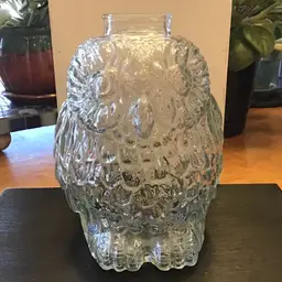 Vintage Wise Old Owl Clear Glass Coin Piggy Bank