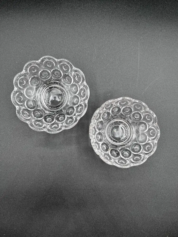 ✨ Pair Of LE Smith Clear Footed Glass Moon & Stars Dessert/Votive Dishes 🌙