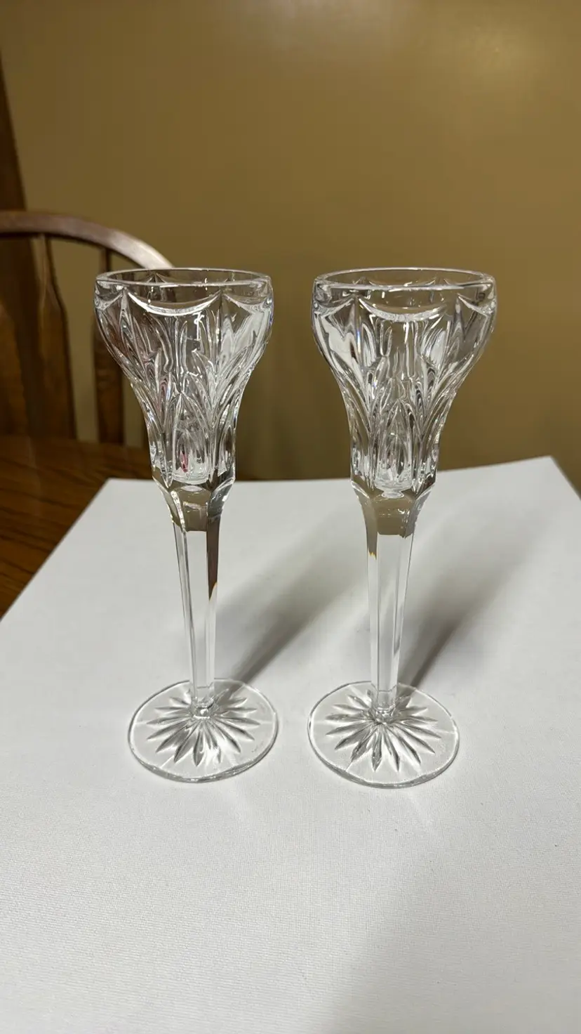 WATERFORD Crystal Marquis CANTERBURY Pair of  Candle Holders 8 1/2" Tall