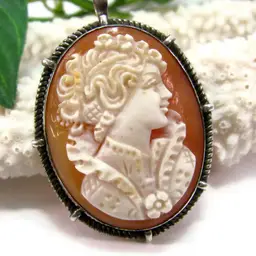 Vintage Sterling Carved Shell Cameo Pin or Pendant Gorgeous Brooch
