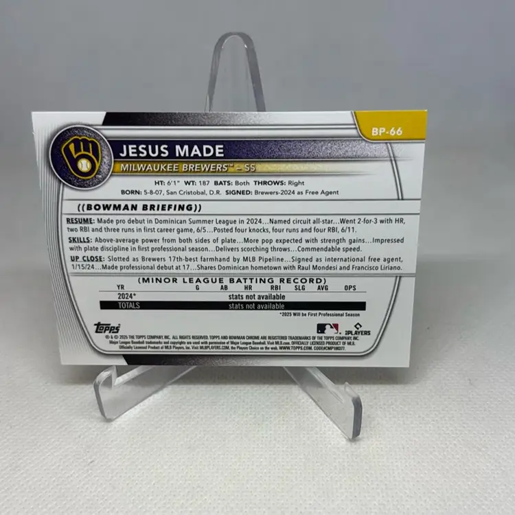 2025 1st Bowman Jesus Made #BP-66 Milwaukee Brewers