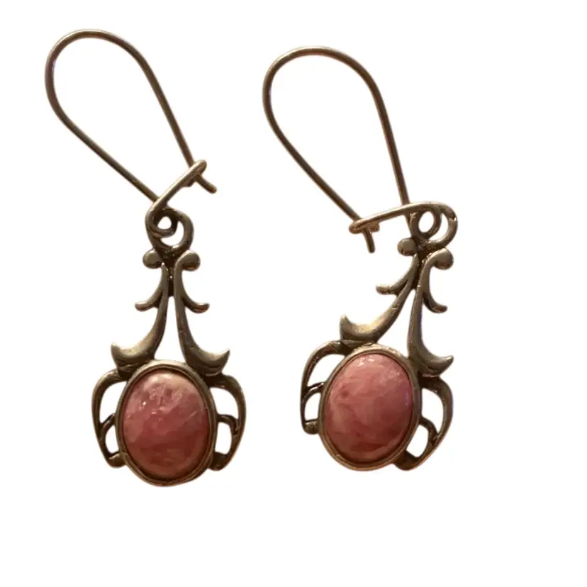 Marked 925, Not Tested Dangle Earrings With Rhodochrosite Gemstones 💎