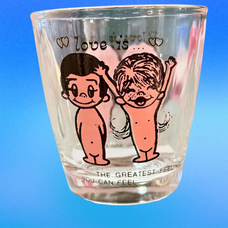 Vintage Love is... Giving And Forgiving Kim Casali Cartoon Los Angeles Times 6oz Retro Glass (1970s)