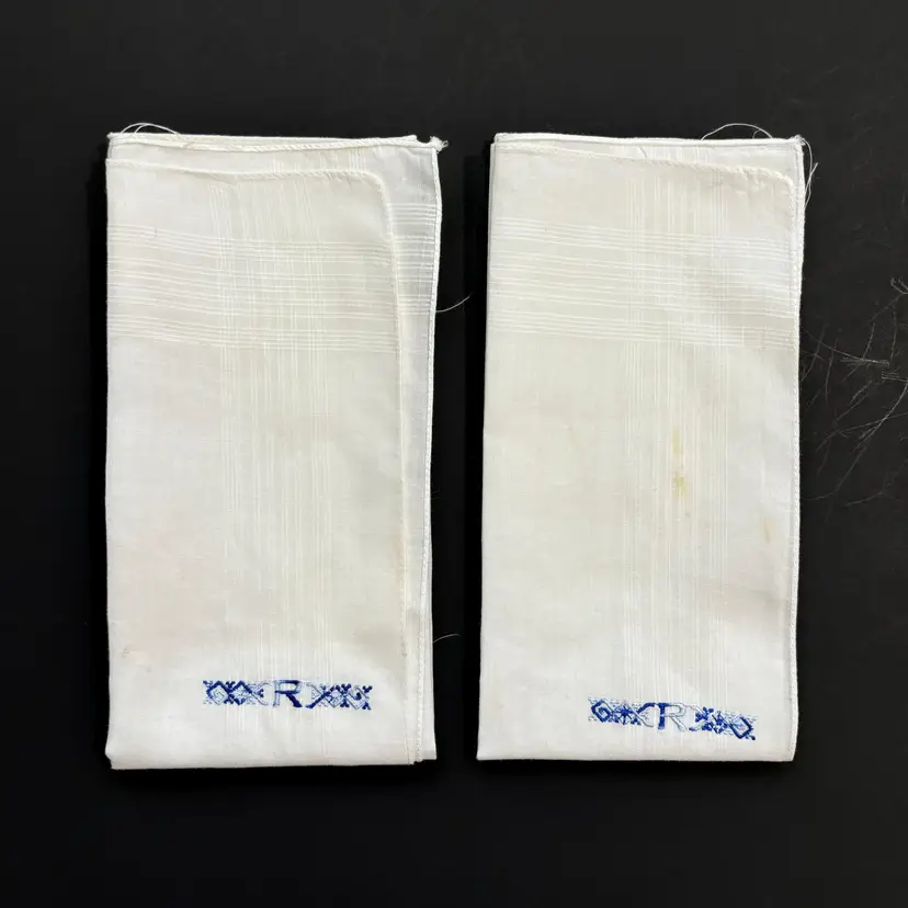 Embroidered Initial R  Mens Handkerchiefs Monogram Set 2 Vintage Formal Business