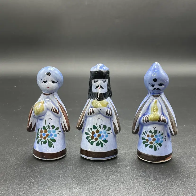 Tonala Pottery Mexican Folk Art 3 Wisemen Kings Nativity Replacement Figurines