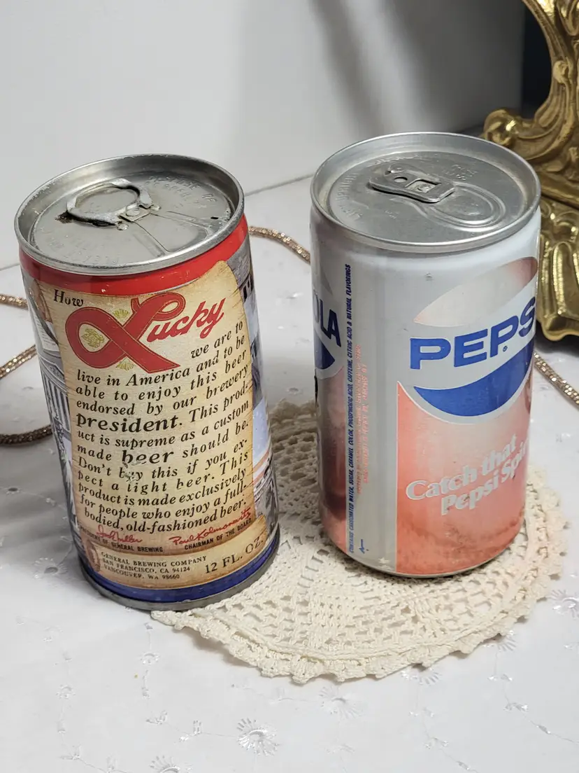 1981 collectible Pepsi Space Shuttle can and Lucky George Washington Presidential Beer