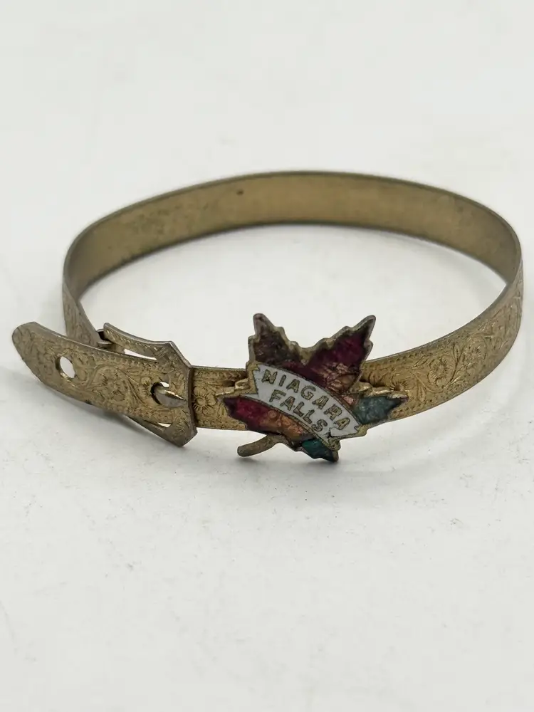 Vintage estate Niagara Falls Enamel Maple Leaf Buckle Bangle Bracelet