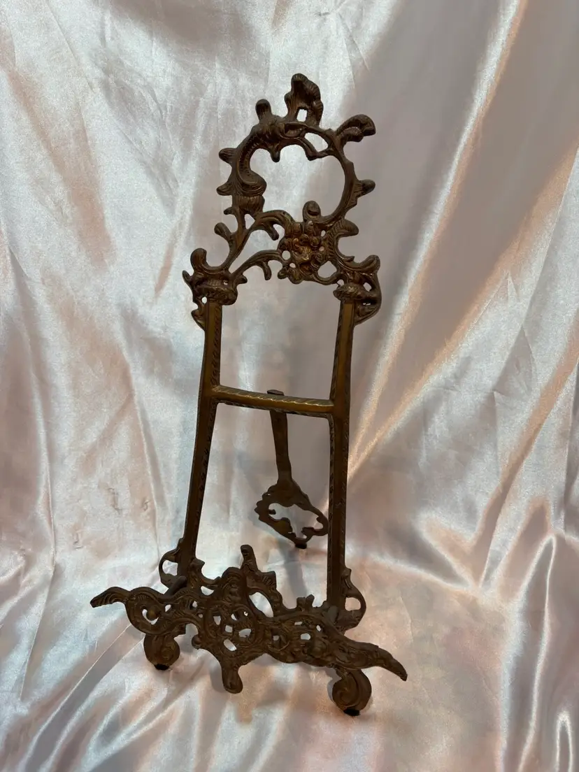 Vtg Art Nouveau Style Large Easel Brass 15” tall Picture Art Display