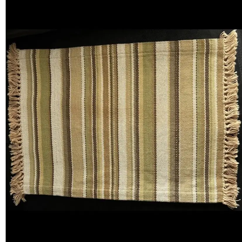 Crate & Barrel Set of 2 Wyatt 100% Cotton Natural Striped Placemats